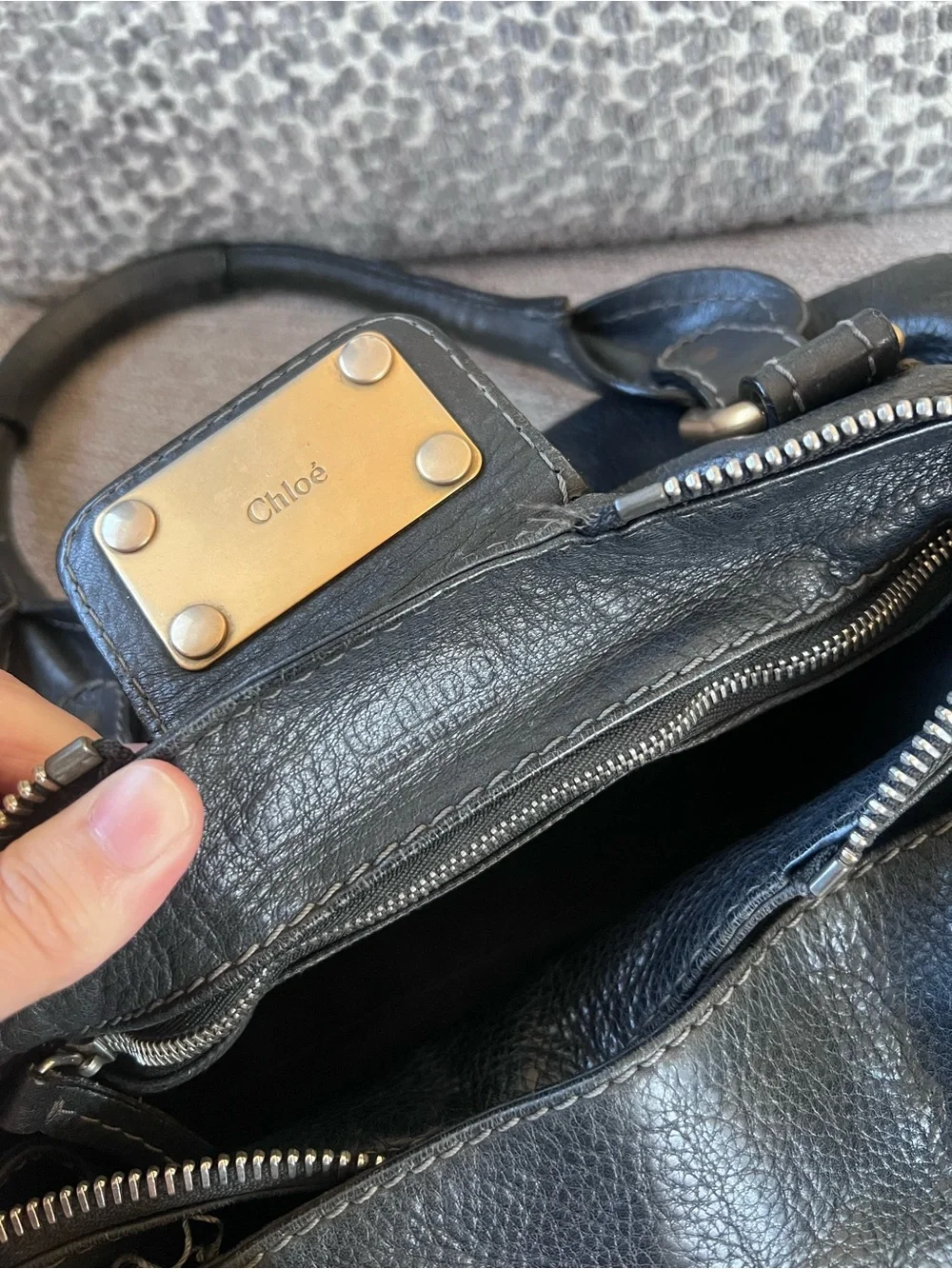 Chloe Paddington Black Leather Handbag with Gold Accents